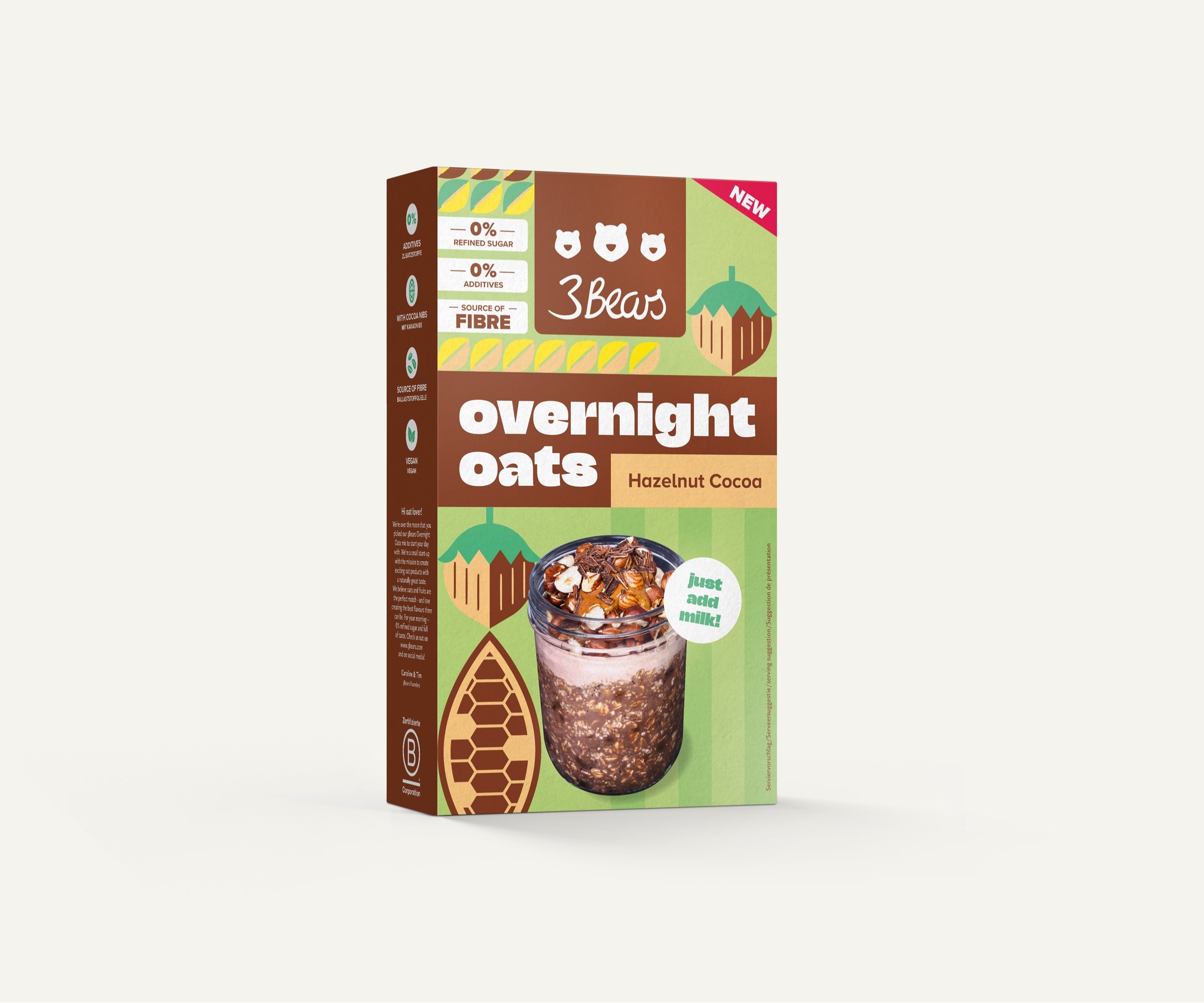 3Bears Overnight Oats - Hazelnut Cocoa, naturally sweet, no additives, and 100% vegan #size_400g