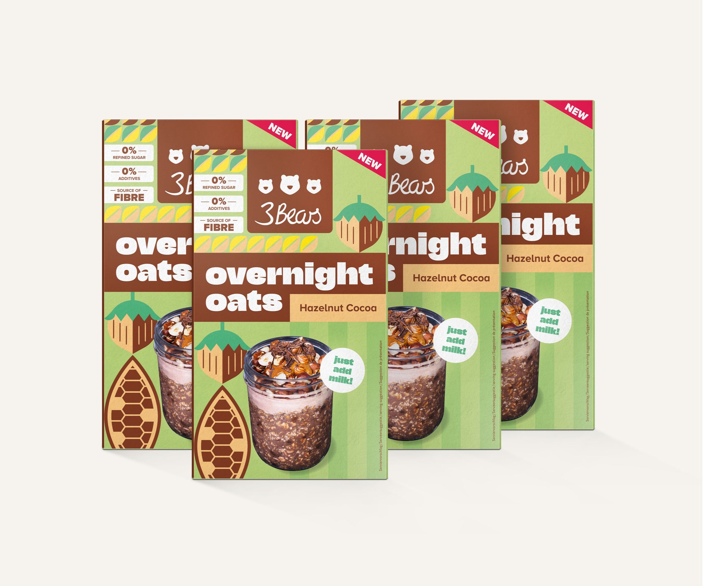 3Bears Overnight Oats - Hazelnut Cocoa, 4 x400g set