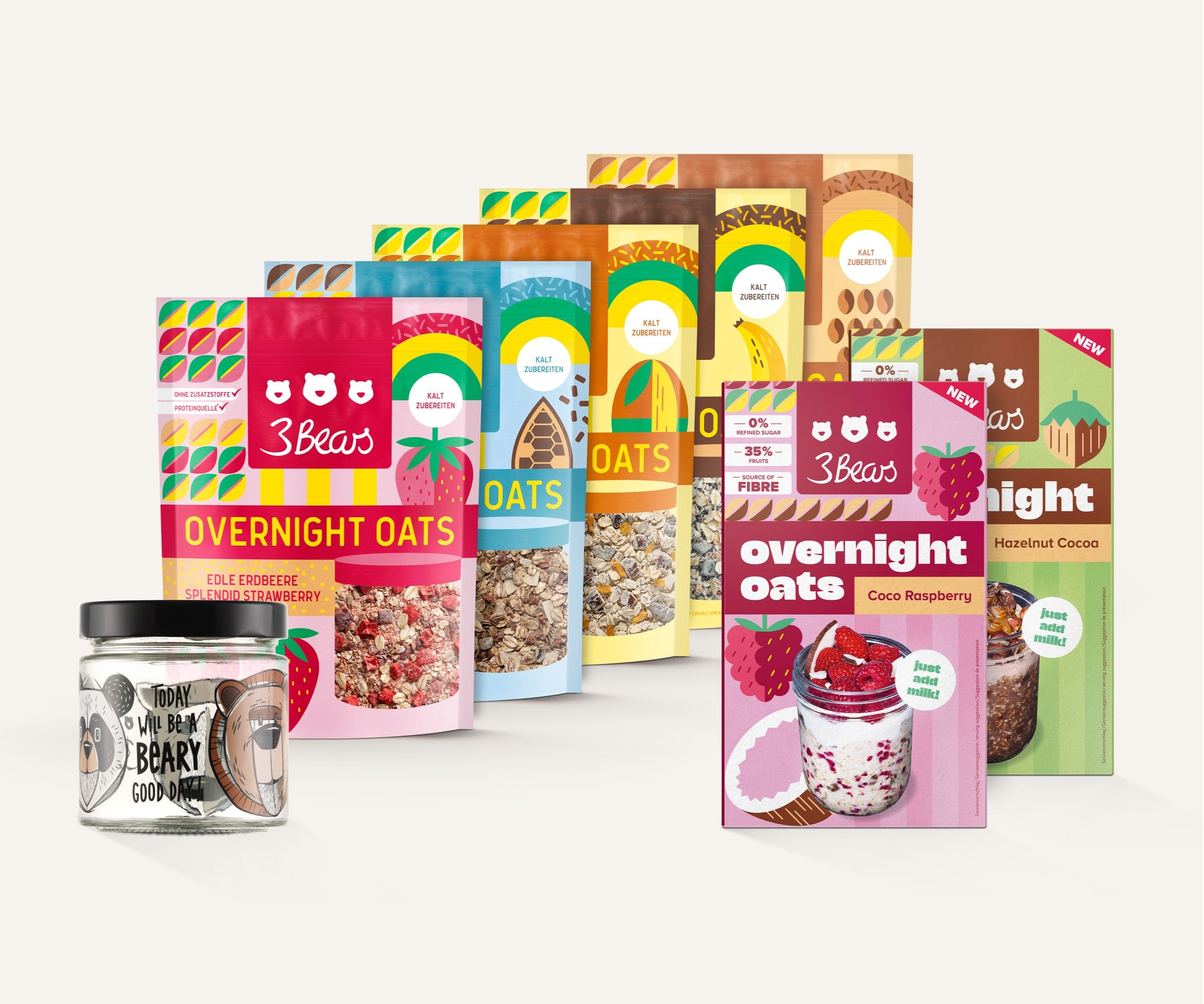 3Bears Overnight Oats Limited-Edition-Set with bears jar, naturally sweet, no additives, and 100% vegan