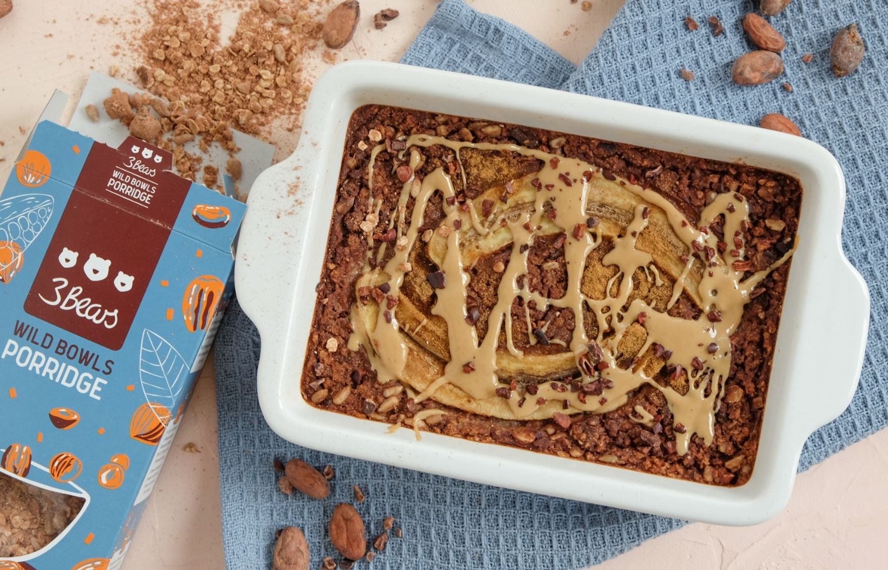 Vegane Baked Oats mit Schokolade und Banane
