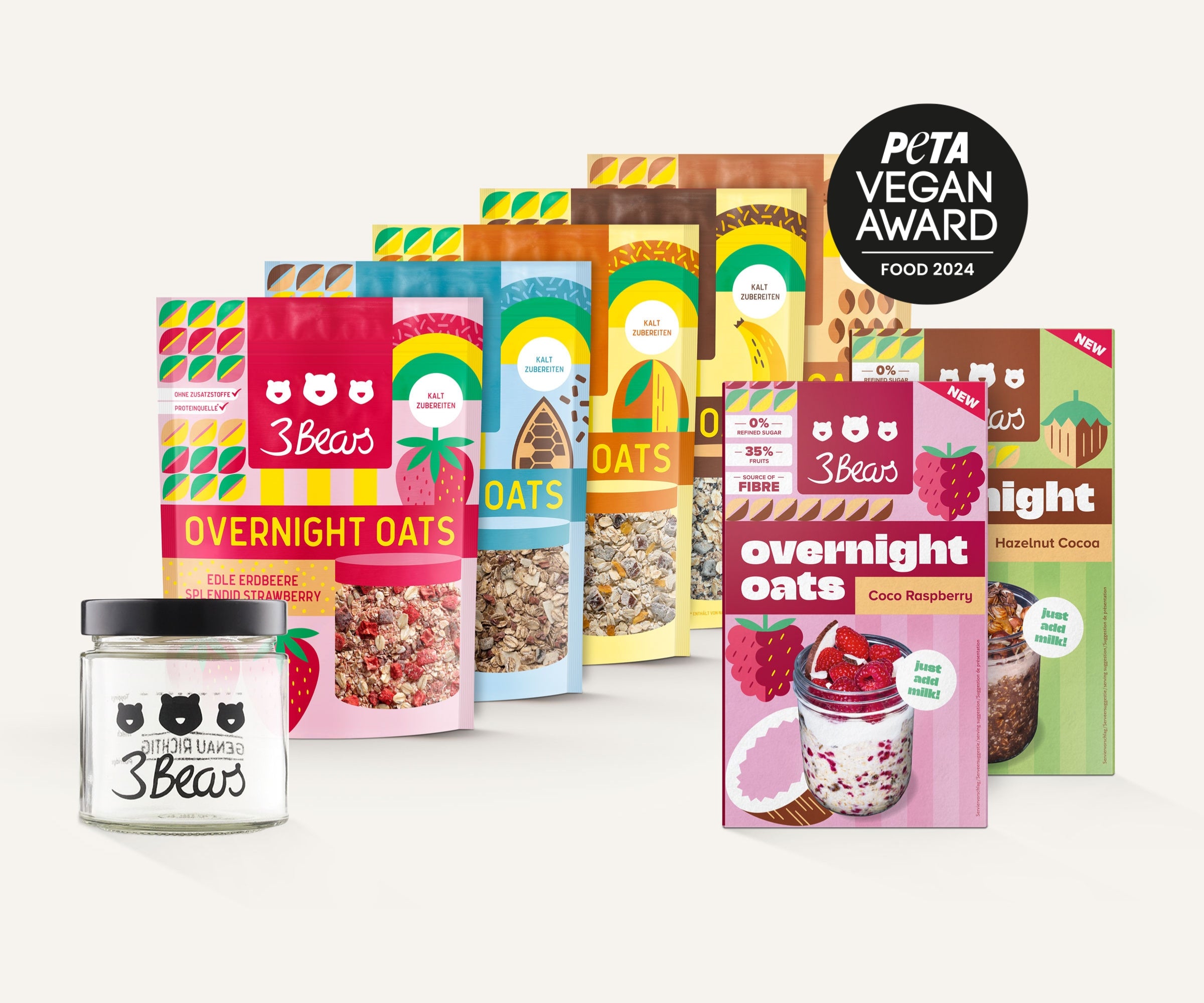3Bears Overnight Oats Limited-Edition-Set with jar, naturally sweet, no additives, and 100% vegan 