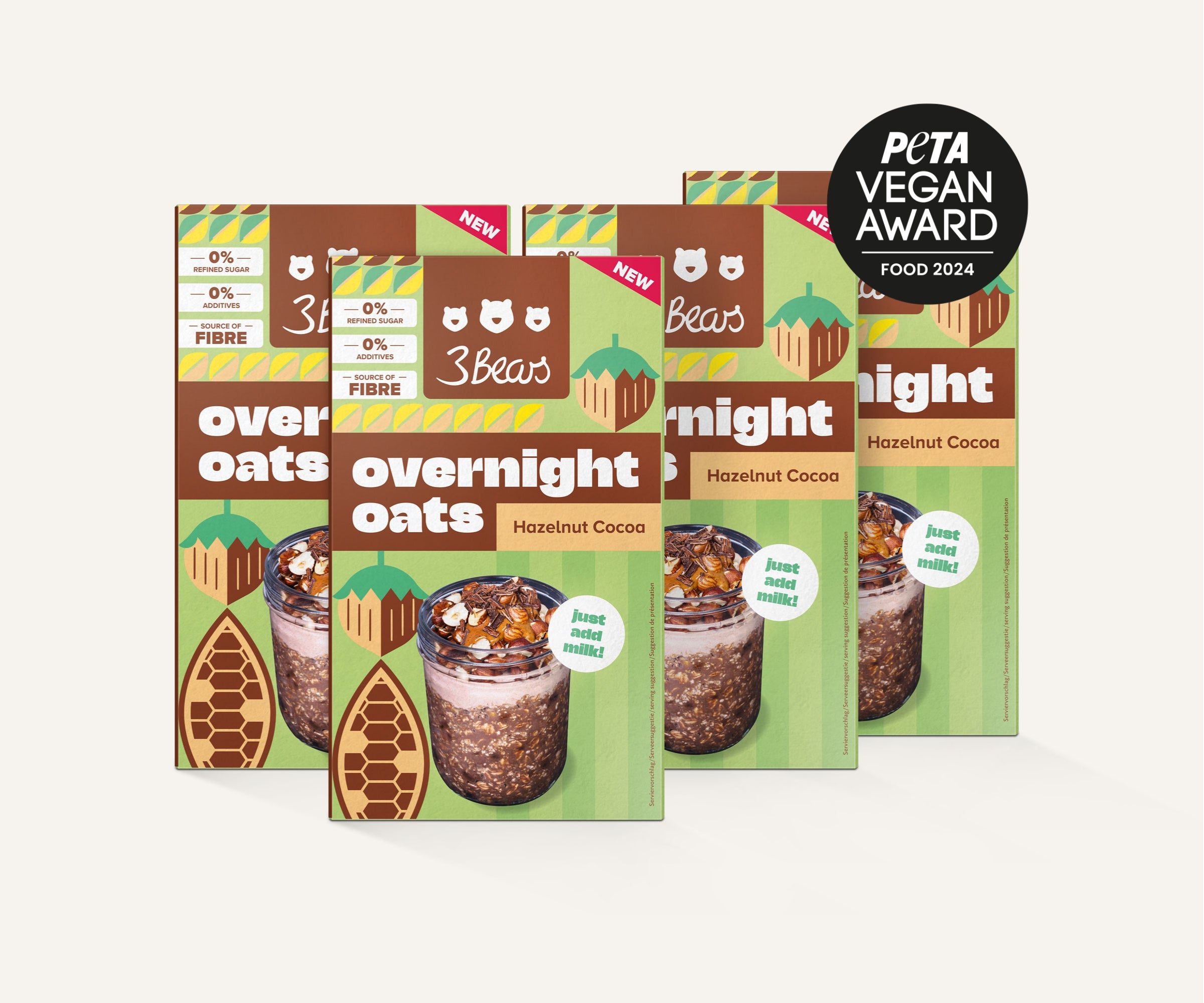 3Bears Overnight Oats - Hazelnut Cocoa, 4 x400g set 