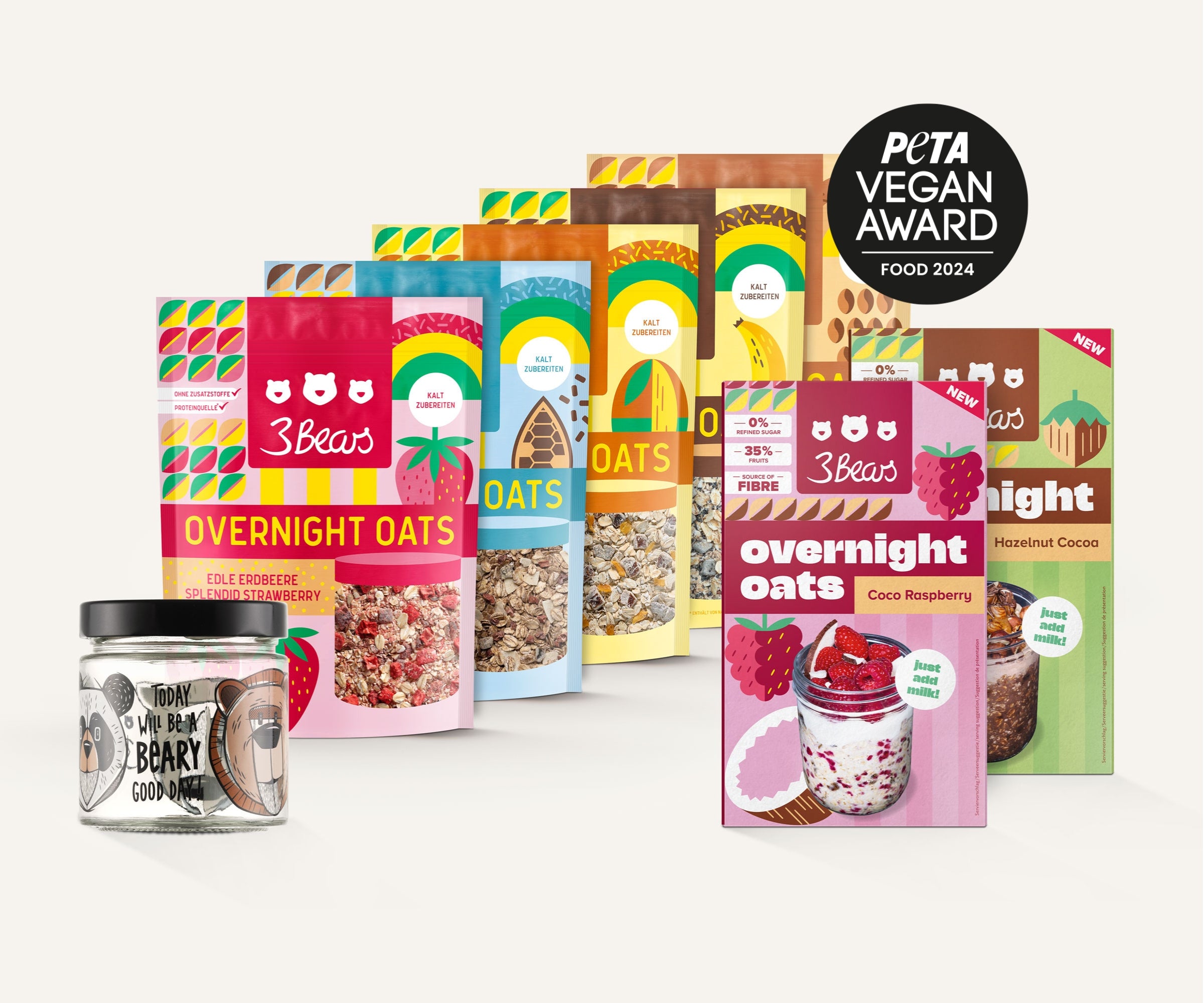 3Bears Overnight Oats Limited-Edition-Set with bears jar, naturally sweet, no additives, and 100% vegan 